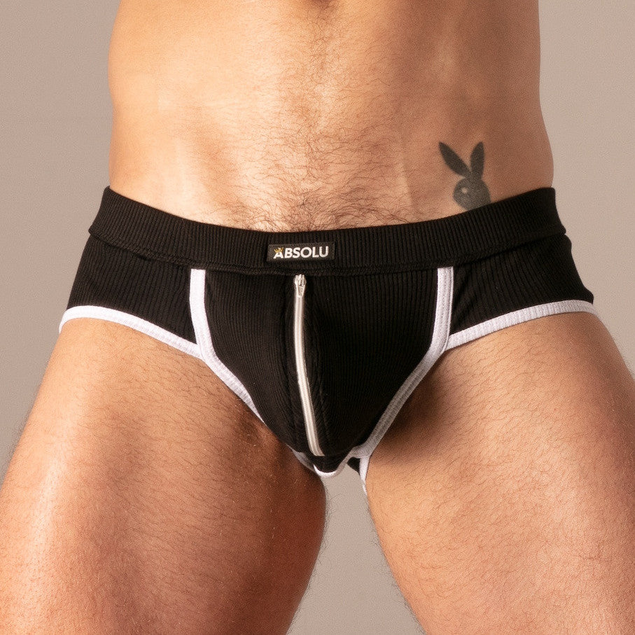 ABSOLU MALE - Slip Rib Zip Noir