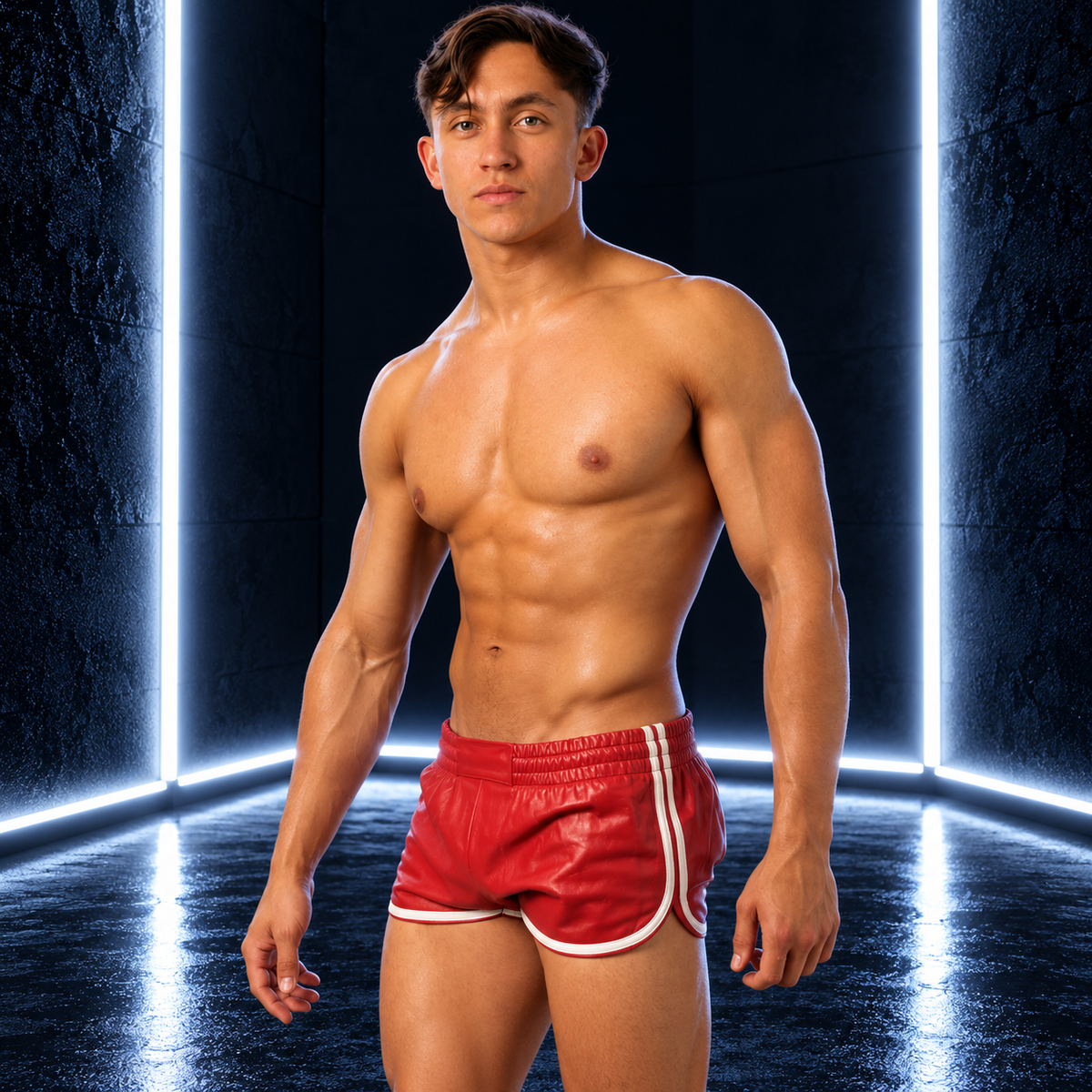 MK TOYS - Short en cuir Fist Rouge-Blanc
