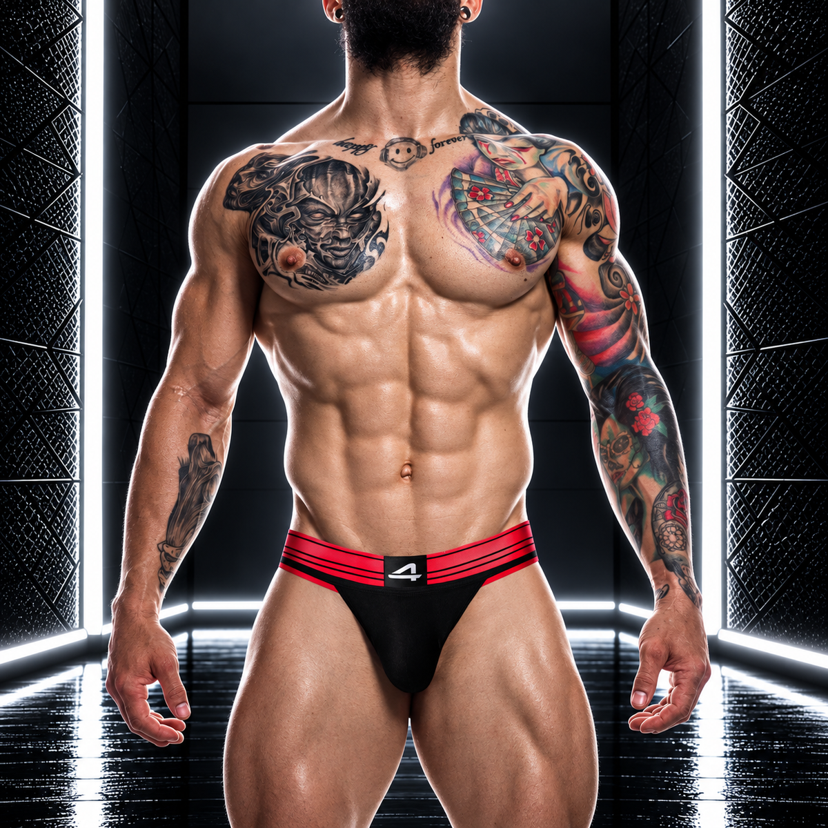 CUT4MEN - Jockstrap Rugby Noir-Rose neon