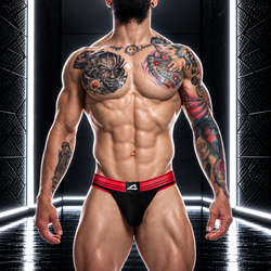CUT4MEN - Jockstrap Rugby Noir-Rose neon