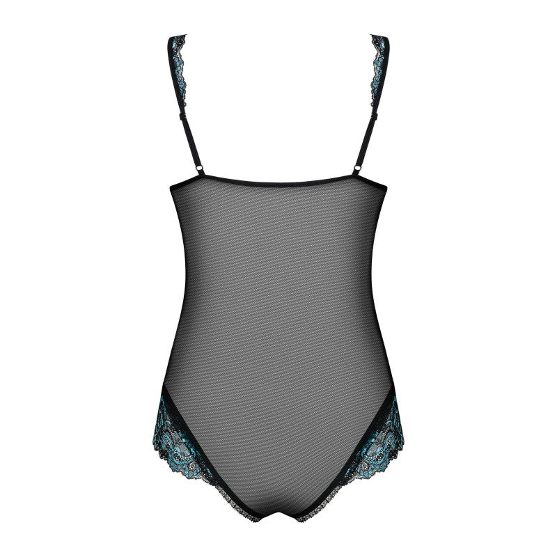 Amanta Open Bodysuit - Black and Turquoise
