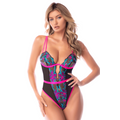 Blue and pink embroidered sheer mesh sequin bodysuit – Mapalé