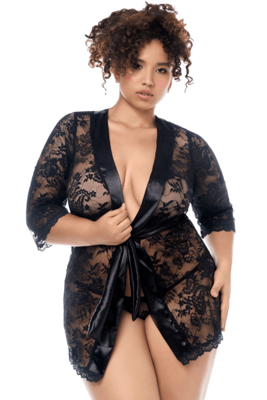 Peignoir en dentelle grande taille avec string assorti
